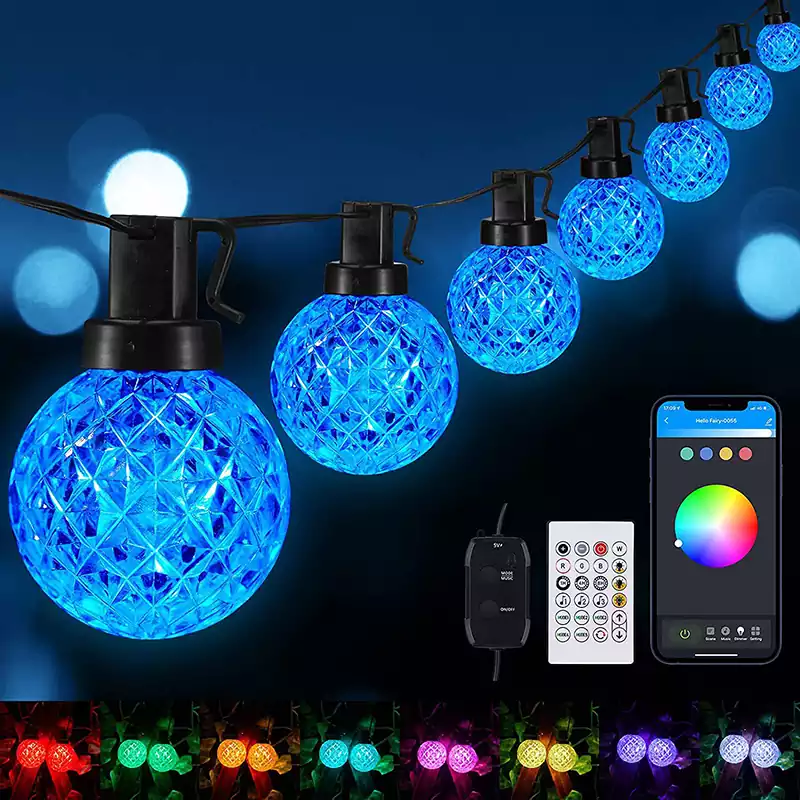23FT Bluetooth Multicolored G40 Patio Lights Music Sync Waterproof Christmas Outside Light