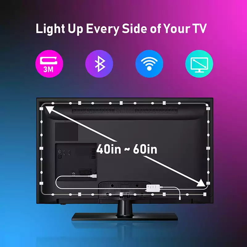 Tuya Smart WiFi TV LED Backlight 3M 30LED USB Color Changing Music Sync TV Lights Behind LED Strip Lights MK-RSH-WL041-8