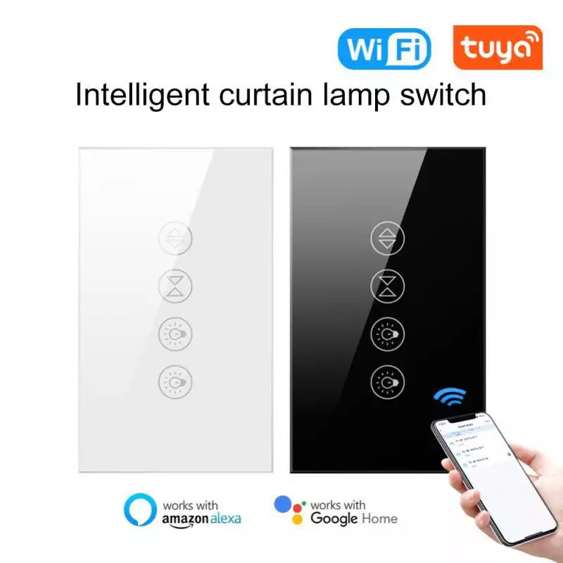 Tuya WiFi US Standard 2 In 1 Smart Curtain & Light Wall Touch Switch