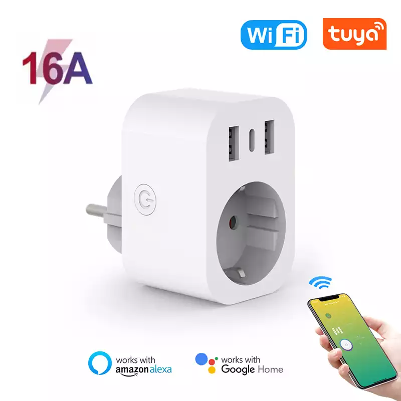16A EU Plug Tuya WiFi Smart Socket with 2*USB /1*Type-C Port
