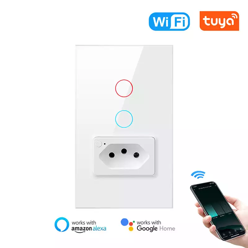 Brazil Standard Tuya WiFi 1/2 Gang Touch-Sensor Smart Light Wall Switch with Socket
