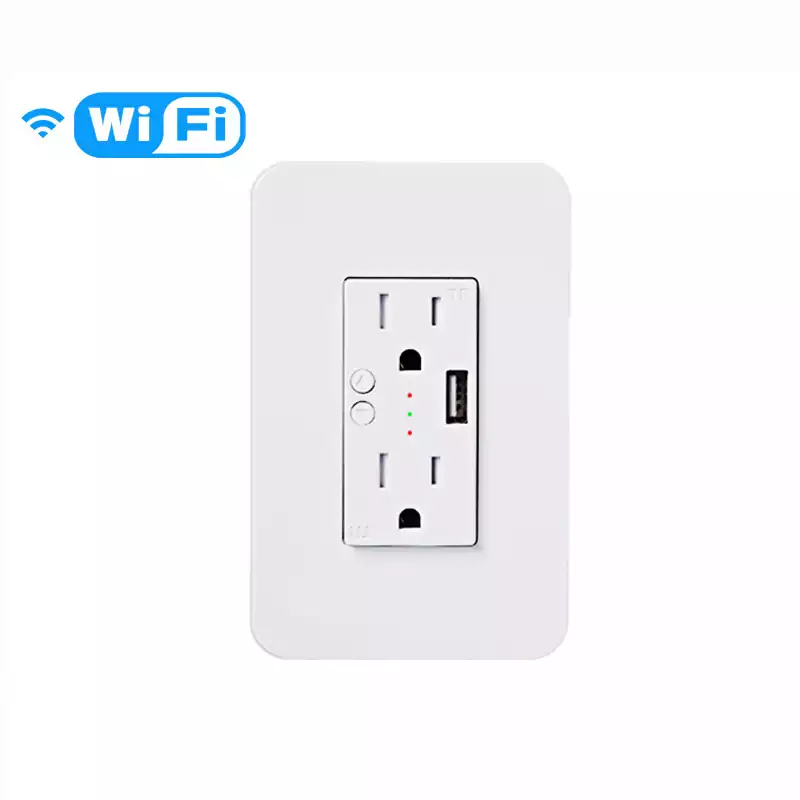 15A US Plug Tuya Smart WiFi Wall Socket with USB Charger Switch 2 Plug Outlets
