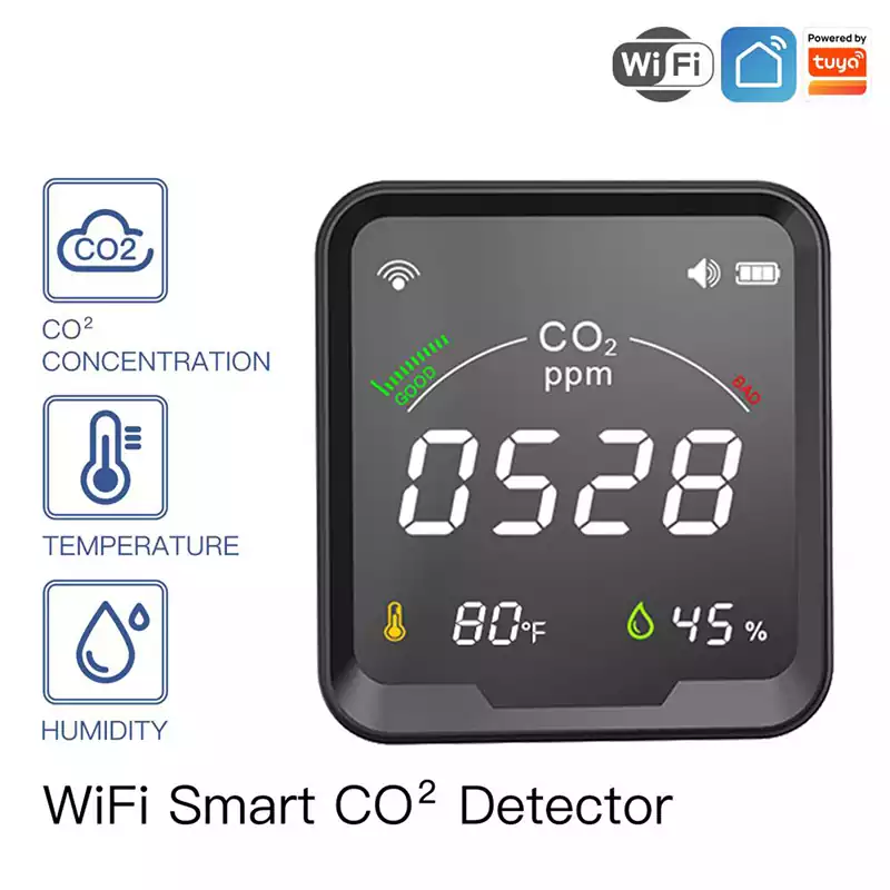 Tuya WiFi 3 in 1 LED Display Smart CO2 Air Quality Carbon Dioxide Detector Air Tester