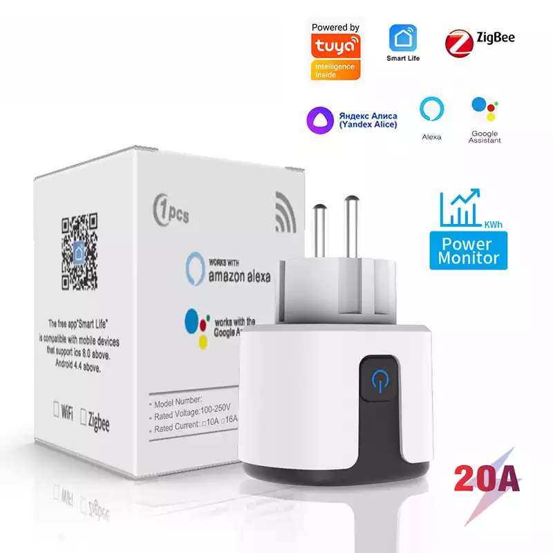 16A/20A EU FR Plug Tuya Zigbee 3.0 Smart Socket With Power Monitoring