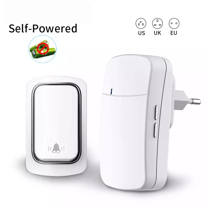 US/EU/UK Plug No Battery Required Smart Wireless Self Powered Doorbell
