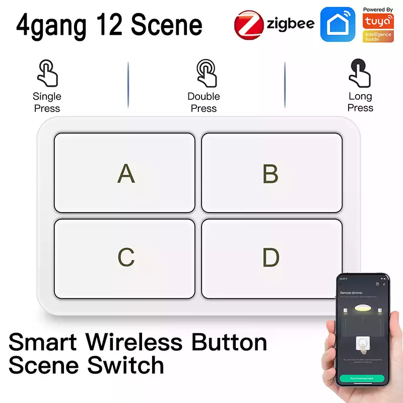 4 Gang 12 Scene Tuya ZigBee Smart Wireless Button Switch