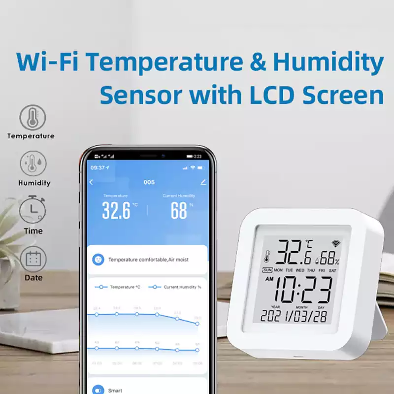 Tuya WiFi Indoor Living Room LCD Display Smart Temperature and Humidity Sensor