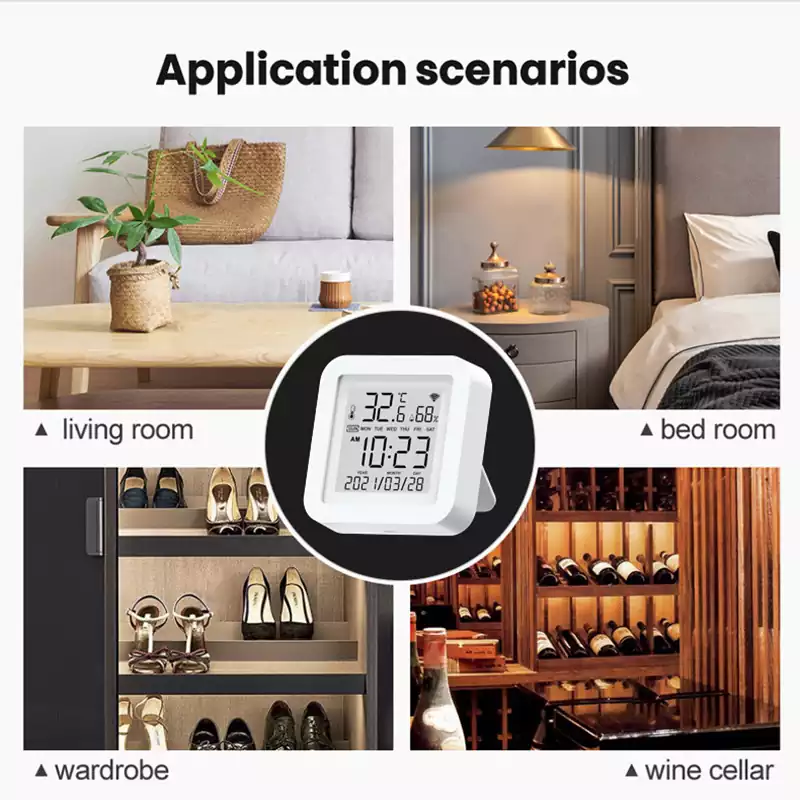 Tuya WiFi Indoor Living Room LCD Display Smart Temperature and Humidity Sensor