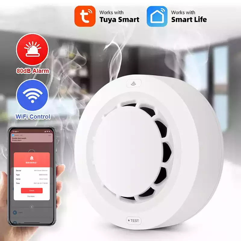 Tuya WiFi Smart Smoke Alarm Sensor AAA Battery Powered Fire Sensor Alarm
