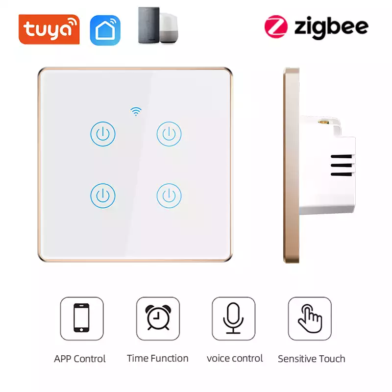 Tuya Zigbee Smart Switch EU Metal Frame Glass Panel Touch Light Switch