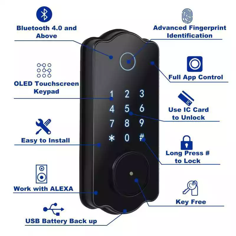 TTlock Bluetooth Smart Fingerprint Lock Fully Automatic Wooden Door Lock