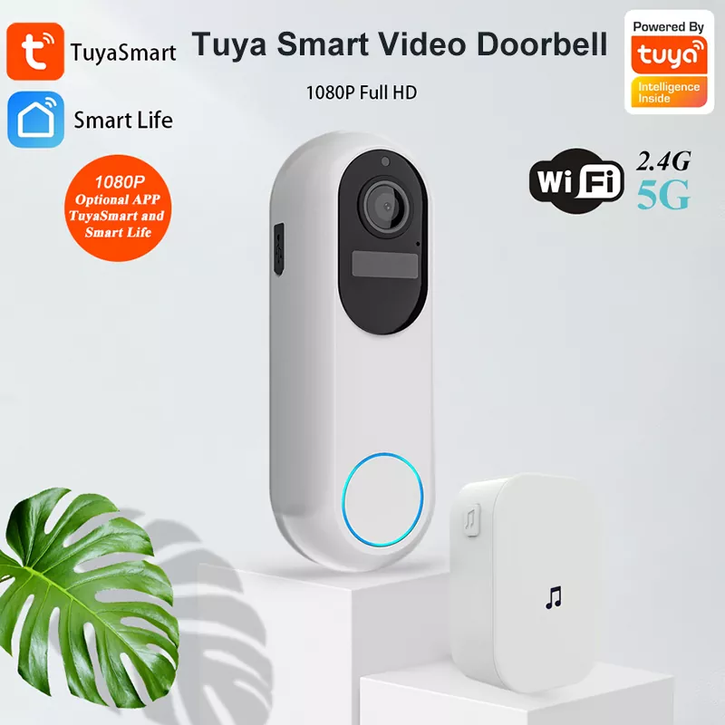 Tuya 1080P 2.4GHz 5GHz WIFI Video Doorbell Night Vision Waterproof Two-Way Audio Outdoor Door Bell