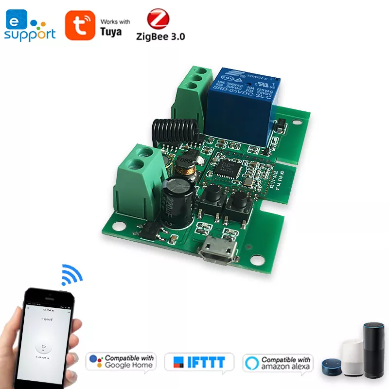 Zigbee + RF433 1CH eWeLink Tuya Smart Inching/Self-Locking Smart Switch Relay Module
