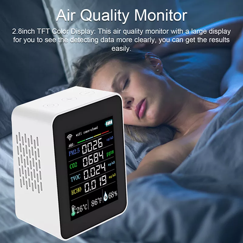 Tuya 7in1 Wifi Portable Air Quality Meter PM2.5 CO2 TVOC HCHO AQI Temperature Humidity Tester