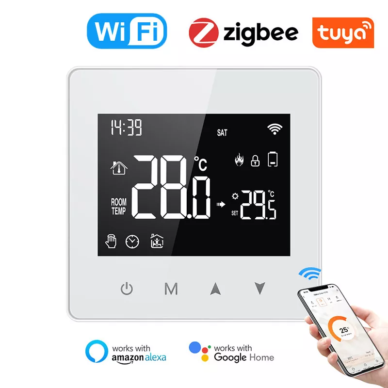 Tuya ZigBee WiFi Smart Thermostat Water Gas Boiler Temperature Controller LCD Display Touch Screen Powered By Battery