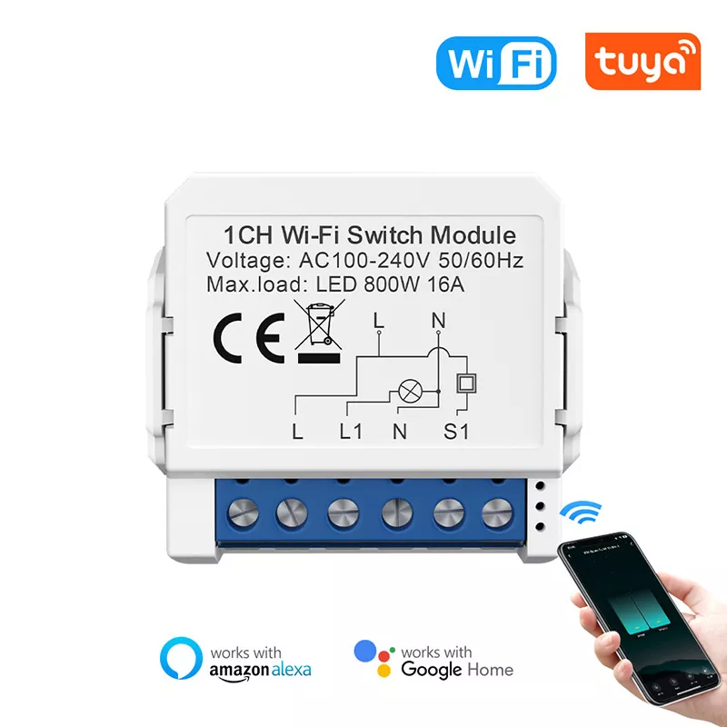 1/2/3/4 Gang Tuya Smart WiFi Light Switch Module 2 Way Control DIY Mini Smart Breaker Works with Alexa Google Home MK-1923032472-16