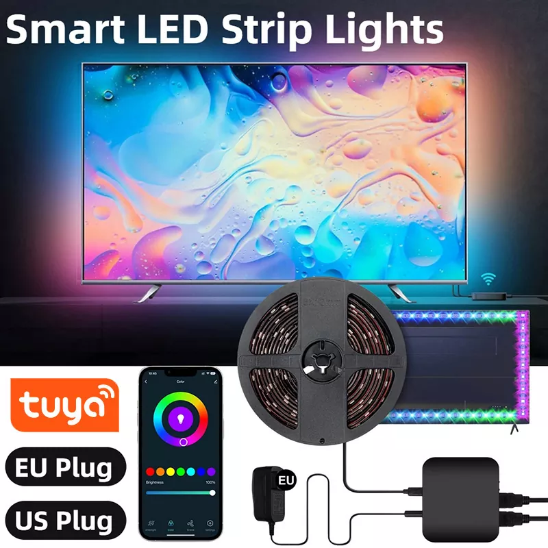 Tuya WiFi Smart Ambient TV LED Backlight Strip Lights Kit Music Rhythm Voice Synchronizing HDMI 2.0-compatible