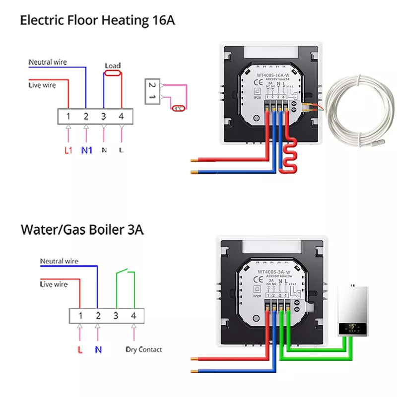 Tuya WiFi Smart Thermostat Wall Mounted HD LED Digital Display Electric Floor Heating Water/Gas Boiler Temperature Controller  MK-1923032484-02