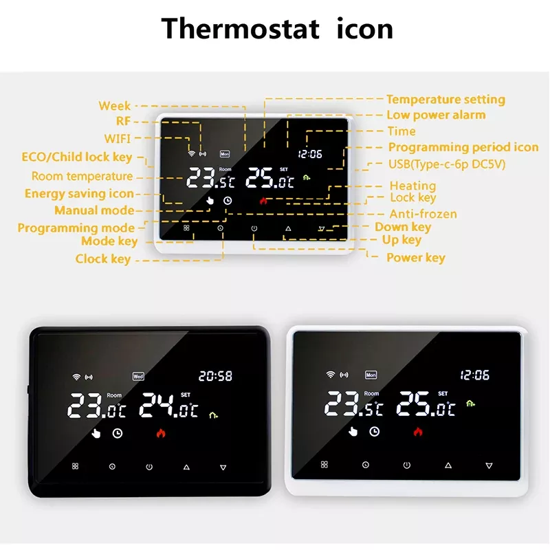 Tuya Wifi Wireless Smart Thermostat with RF Receiver Tabletop APP Control Voice Control Gas Boiler Water Heating Temperature Controller  MK-1923032489-15