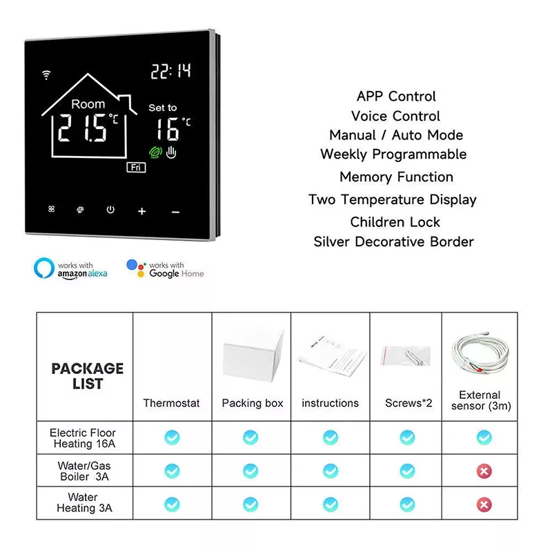 Tuya WiFi Smart Weekly Programmable Thermostat LCD Display Touch Screen 3A/16A Electric Floor Heating Water/Gas Boiler Temperature Remote Controller  MK-1923032490-13