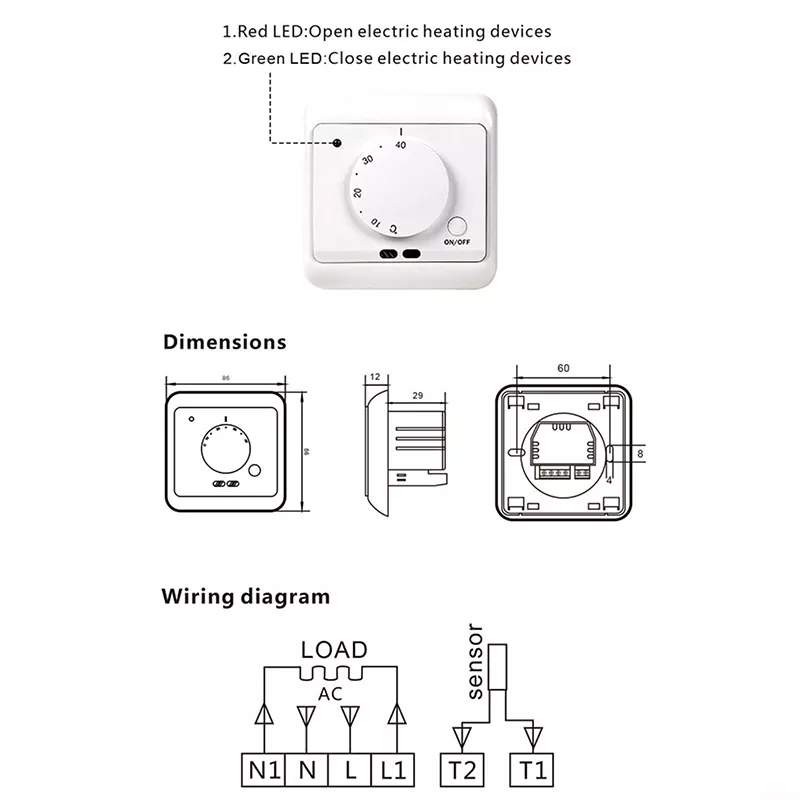 High-Power Manual Mechanical Floor Heating Thermostat Wall-Mounted Indoor Adjustable Thermostat Switch  MK-1923032492-06