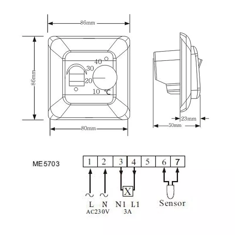 Mechanical Electric Floor Heating Room Thermostat Manual Warm Floor Heat Regulator Temperature Controller Meter With Sensor MK-1923032493-06