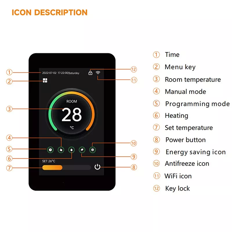 4.3in Vertical LCD Screen Tuya Smart WiFi Thermostat Electric Floor /Water Heating Temperature Controller  MK-1923032498-11