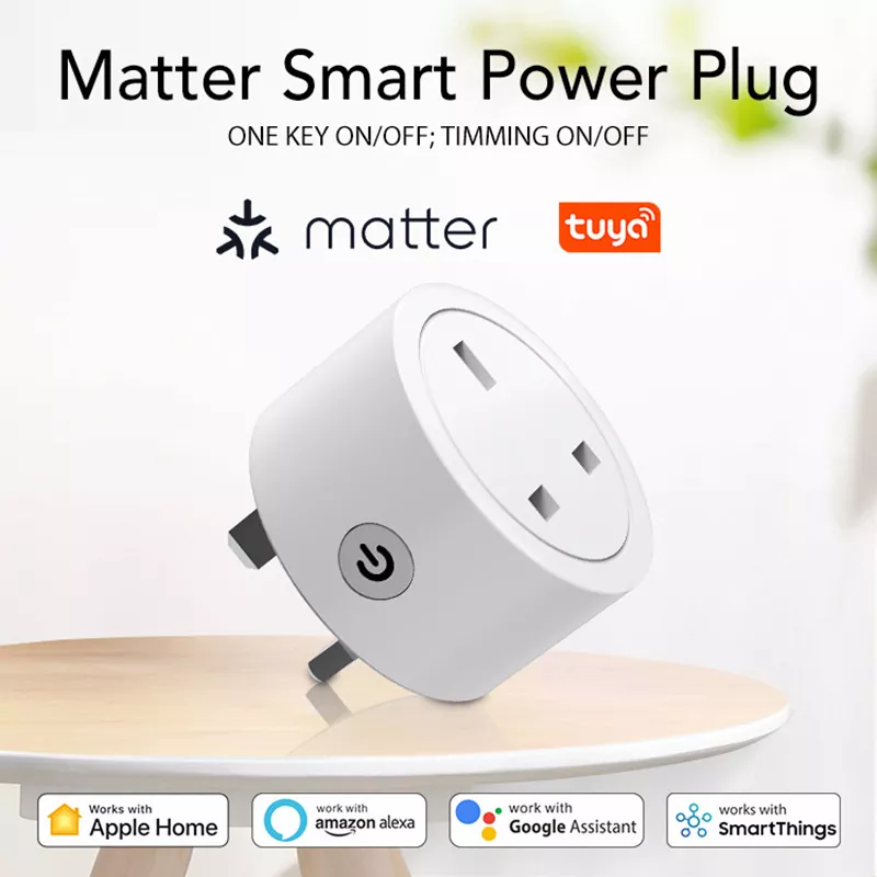 Tuya WiFi Matter Smart UK Power Plug 16A Mini Home Wall Smart Socket With Power Monitoring Timing Function MK-1923032504-16