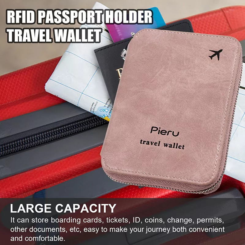 RFID Blocking PU Leather Passport Holder Multifunctional Anti-theft Travel Wallet Zipper ID Card Holder Cover MK-1923032517-06