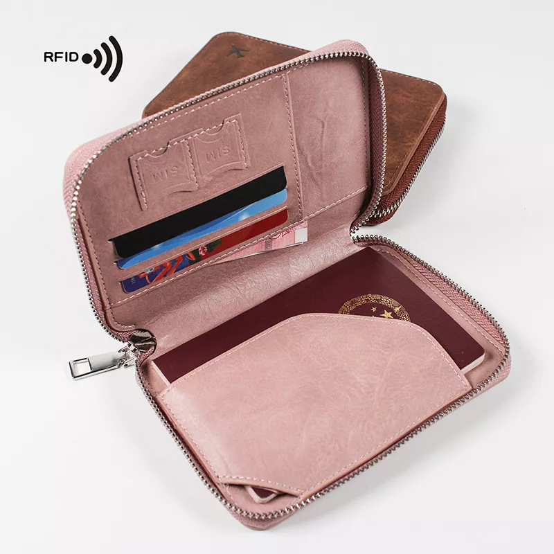 RFID Blocking PU Leather Passport Holder Multifunctional Anti-theft Travel Wallet Zipper ID Card Holder Cover MK-1923032517-09