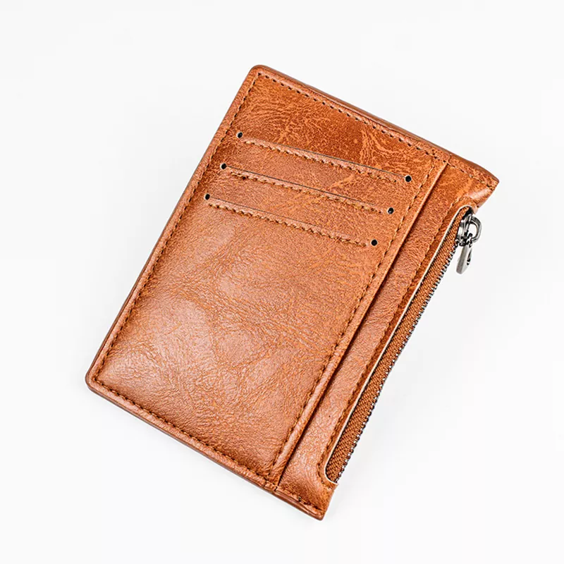 Slim Zipper Credit Card Holder Vintage Men PU Leather Wallet Slim Short Male Purses MK-1923032526-06