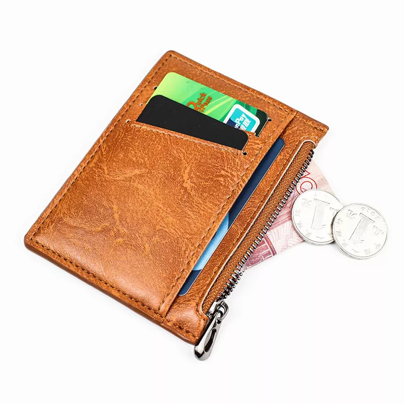 Slim Zipper Credit Card Holder Vintage Men PU Leather Wallet Slim Short Male Purses MK-1923032526-06