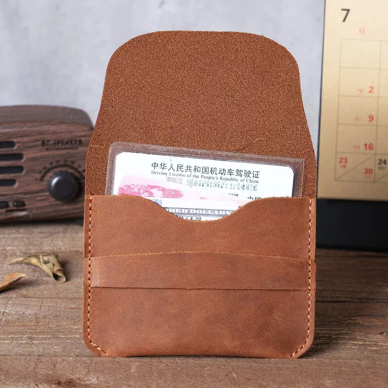 Handmade Simple Genuine Leather Card Holder Creative Casual Small Credit Card Holder Purse Coins Bag MK-1923032534-13
