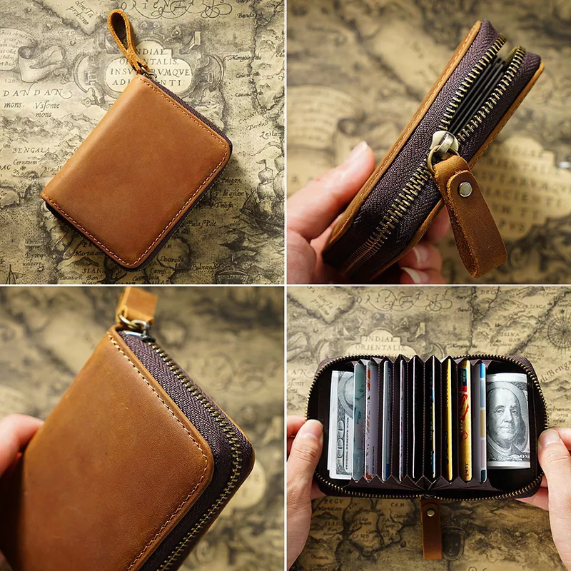 RFID Anti Magnetic Crazy Horse Leather Card Holder Vintage Multiple Slot Wallet Zip Purse MK-1923032536-10