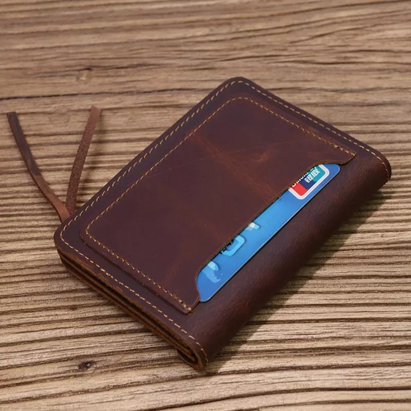 Genuine Leather Vintage Short Small Card Holder Men Handmade Purse Hand Short Wallet Zipper Coin Pocket Bag  MK-1923032543-01