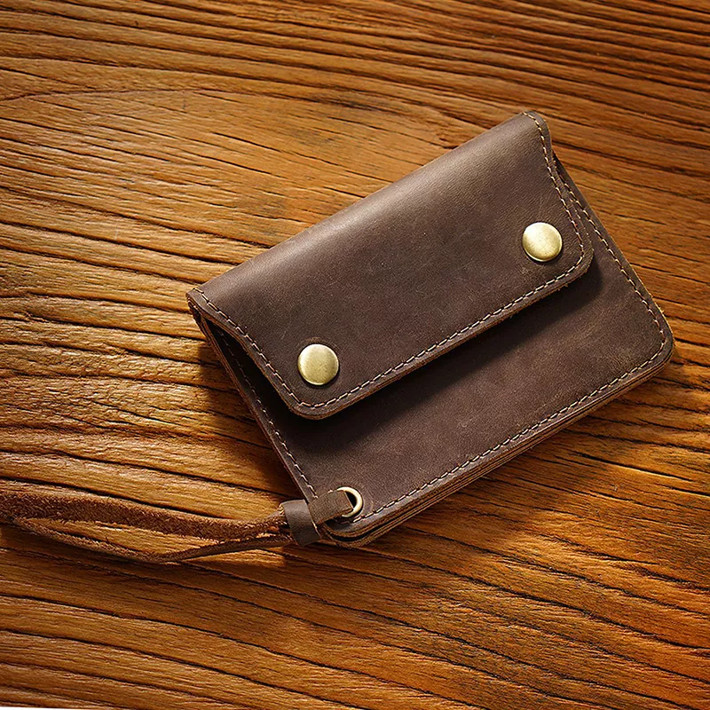 Genuine Leather Vintage Short Small Card Holder Men Handmade Purse Hand Short Wallet Zipper Coin Pocket Bag  MK-1923032543-13