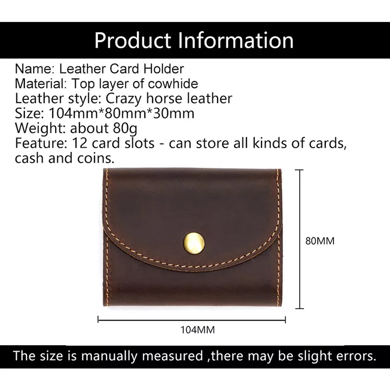 Genuine Leather Large Capacity Card Storage Case with 12 Card Slots Short Vintage Business ID Credit Card Storage Bag MK-1923032544-02