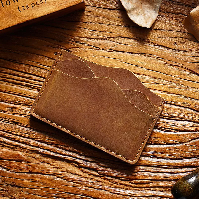 Slim Genuine Leather Card Holder Handmade Retro Crazy Horse Leather Card Wallet  MK-1923032547-06