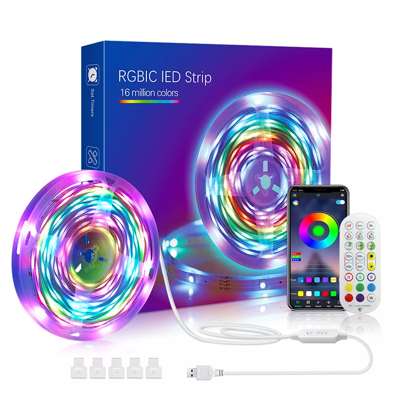 RGBIC LED Strip Lights Kits USB Powered DC 5V SMD 5050 Bluetooth App 2.4G Remote Control Music Sync Color Changing LED Tape Lights